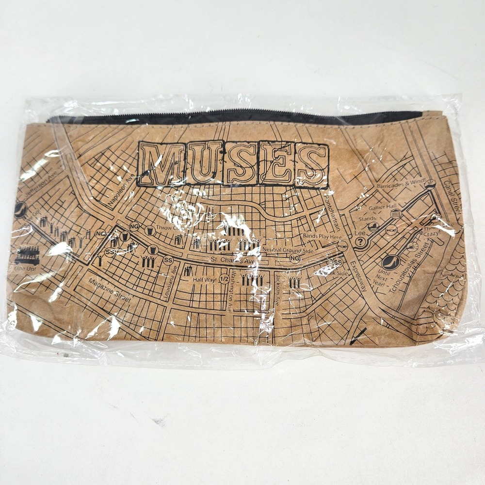 Krewe of Muses Mardi Gras New Orleans Parade Route Map Zipper Pouch Brown Tan
